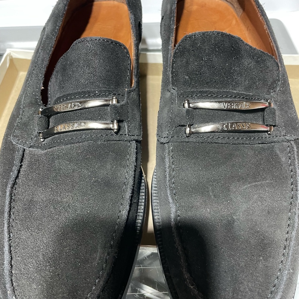 Versace Men's Charcoal Suede Slip-On Loafers